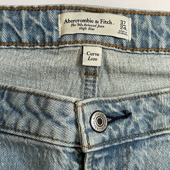 Abercrombie & Fitch The 90s Relaxed Jeans Plus Size 37/24L Light Wash Cuffed NEW - Picture 6 of 11